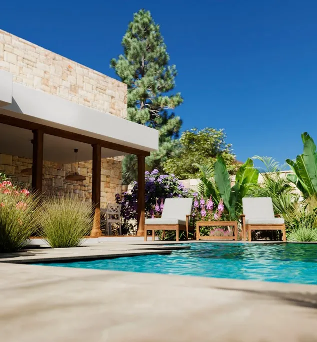 Außenanlage mit Pool und Terrasse