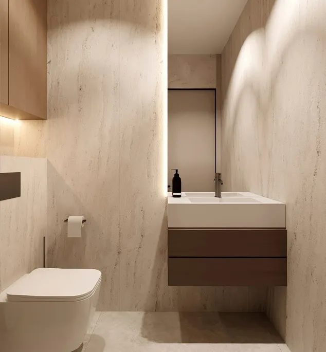 Gäste-WC mit Travertin-Optik