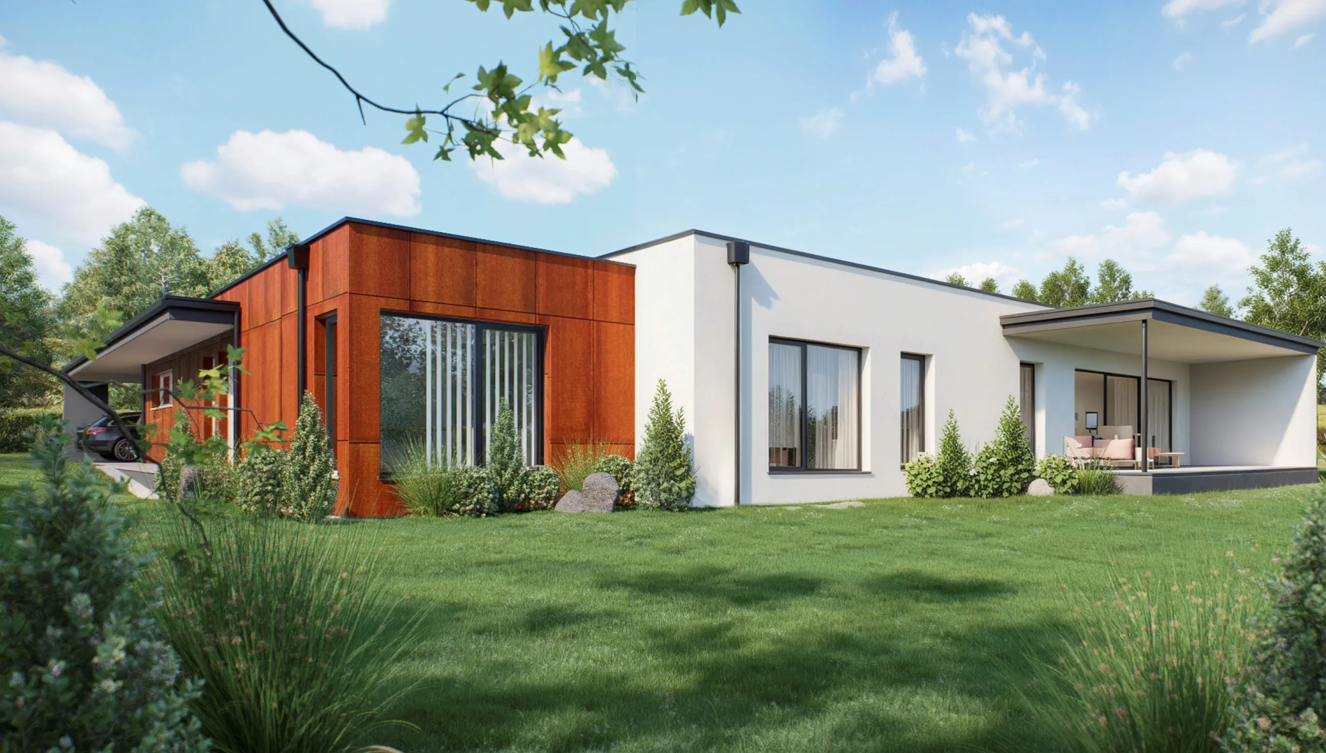 Bungalow mit Cortenstahl-Fassade