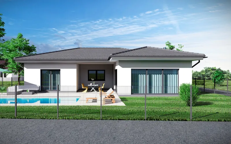 Bungalow mit Walmdach, Pool und angebauter Garage