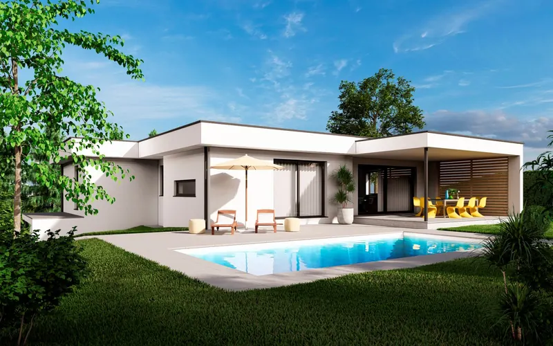 Weißer Winkelbungalow mit Pool