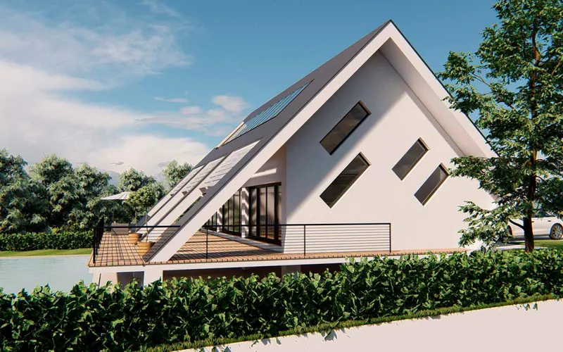 Exklusives Architektenhaus mit weit heruntergezogenem Schrägdach