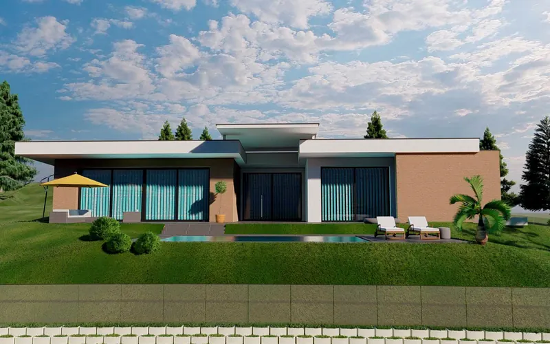 Exklusiver Flachdachbungalow mit großen Glasflächen und Pool